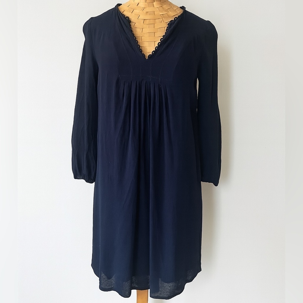 DVF Diane Von Furstenberg Aria Tunic Dress Navy Chiffon Long Sleeve Size 2